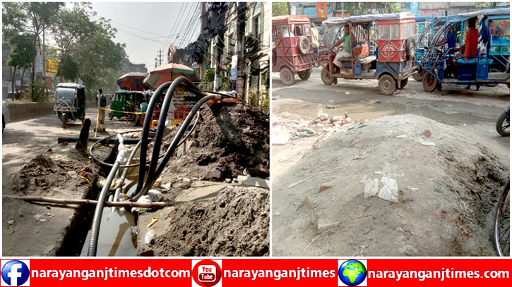 চাষাঢ়া হতে খাঁনপুর পর্যন্ত মাটি খুড়ে বিদ্যুৎ ক্যাবল স্থাপনে ধীরগতি, দুর্ভোগ