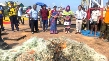 আড়াইহাজারে মেঘনা নদী থেকে ২ লাখ মিটার কারেন্ট জাল জব্দ